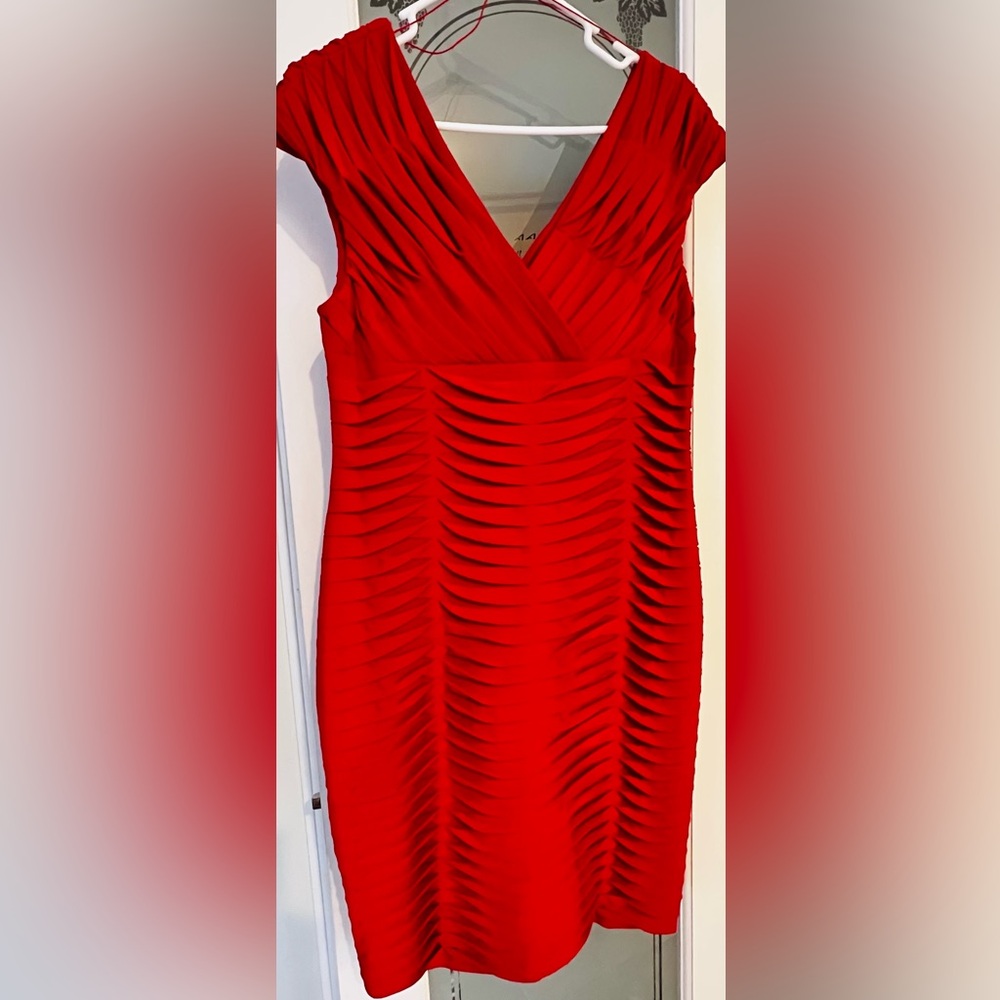 Adrianna Papell Red Ruched Cocktail Dress – Size 14 (NWT)